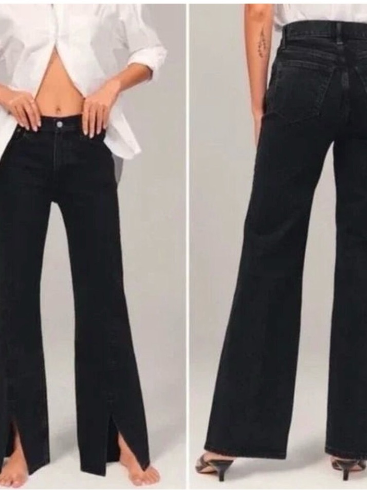 Abercrombie & Fitch Black Split-Hem Wide Leg Jeans. Rare Size 23 Short